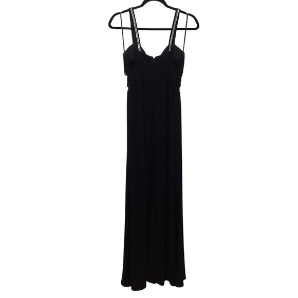 Betsy & Adam Black Gold Trim Pleated Bodice Cutout Waist Sleeveless Long Dress 4 - Picture 2 of 10